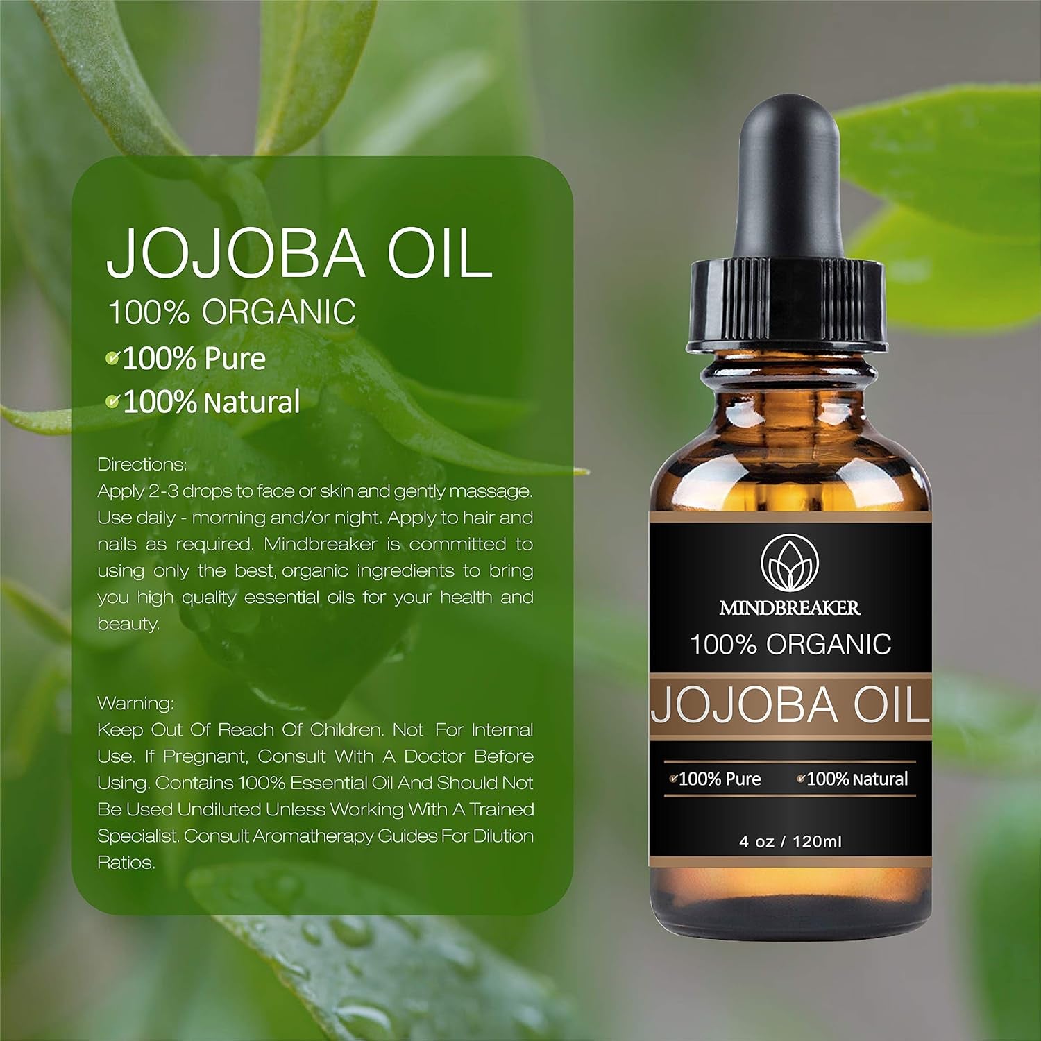 Aceite De Jojoba Orgánico - 100% Puro Aceite De Jojoba Natural - Aceite Portador Prensado En Frío - Crema Hidratante Perfecta Adecuado Para Cabello, Piel, Cara, Uñas(4Oz)