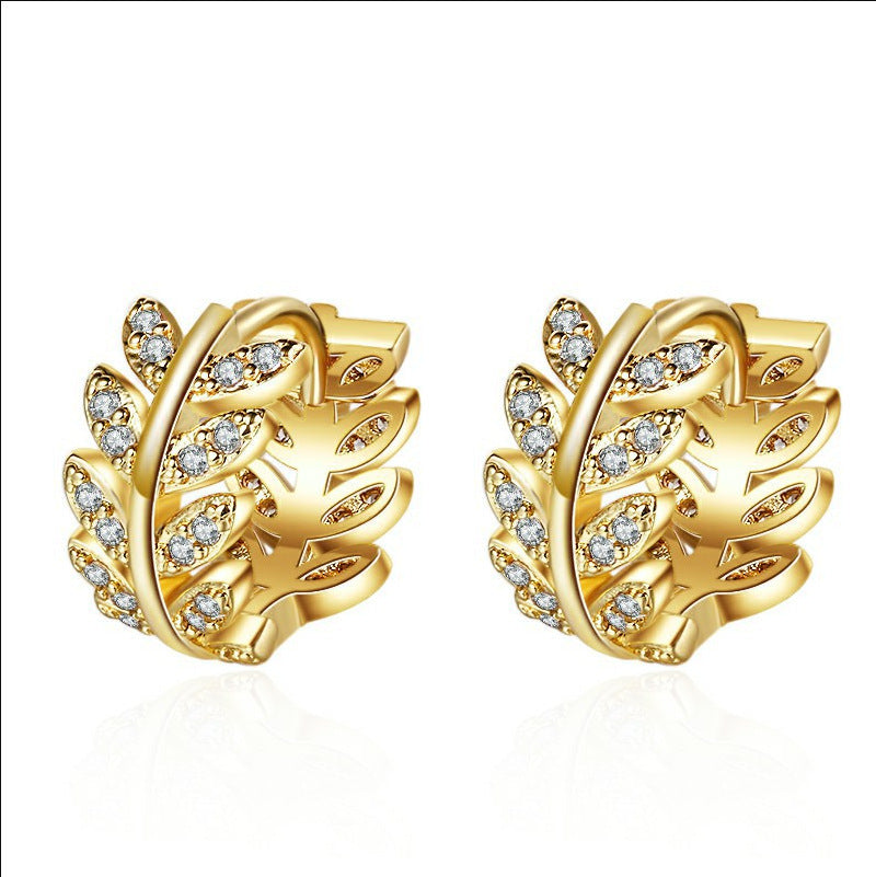 European And American Diamond Leaf Shaped Earrings