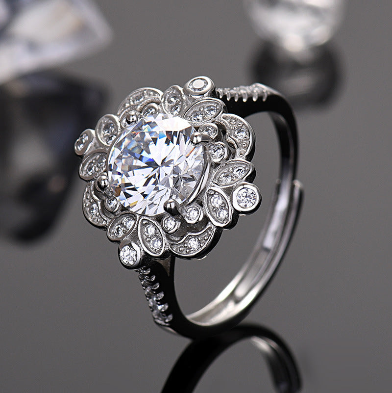Flower Ring Female White Gold Plated Petals