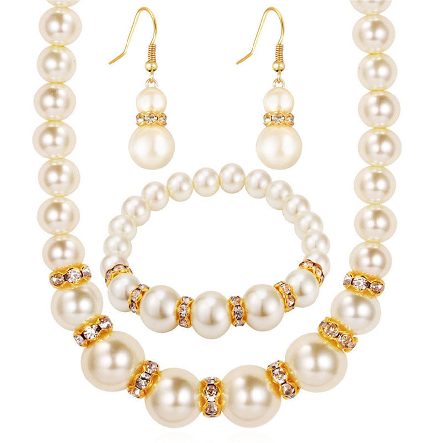 Pearl Necklace Bracelet Earrings Set Three-piece Set