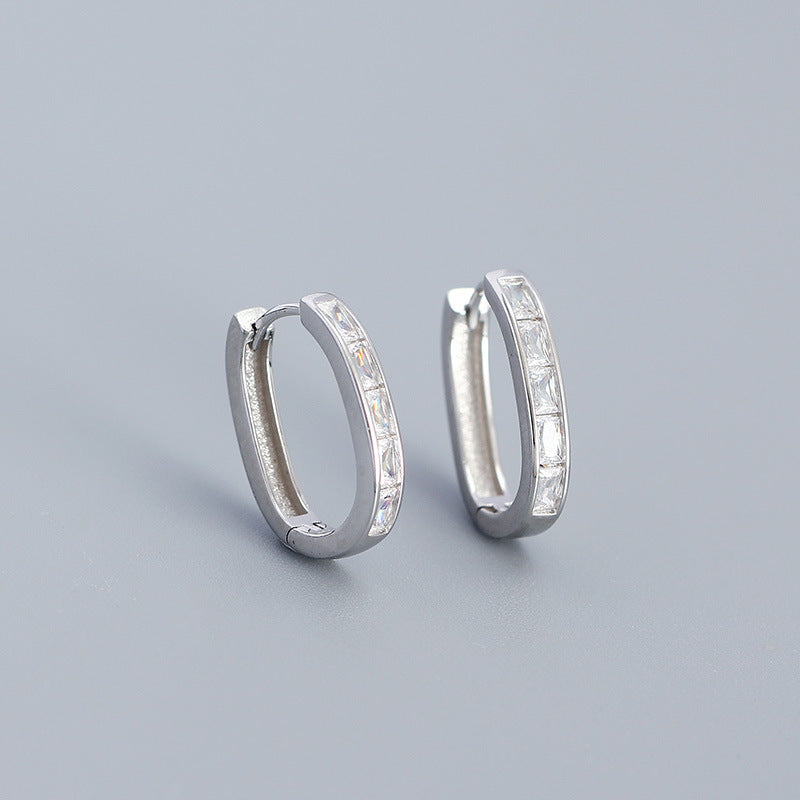 Female Ins Style Rectangular Zircon U-shaped Earrings