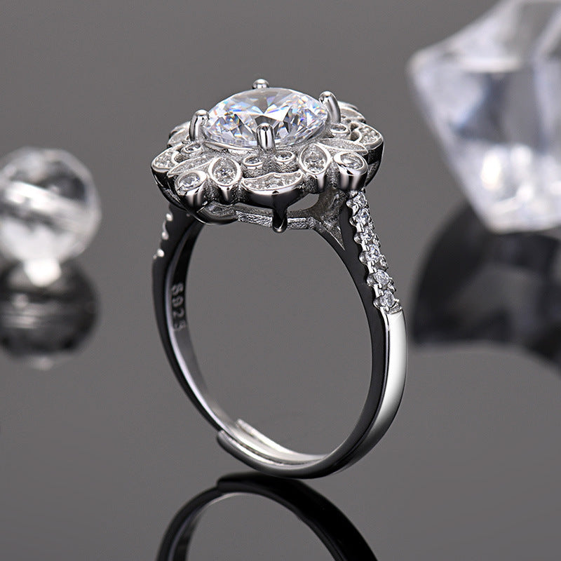 Flower Ring Female White Gold Plated Petals