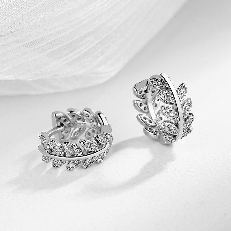 European And American Diamond Leaf Shaped Earrings