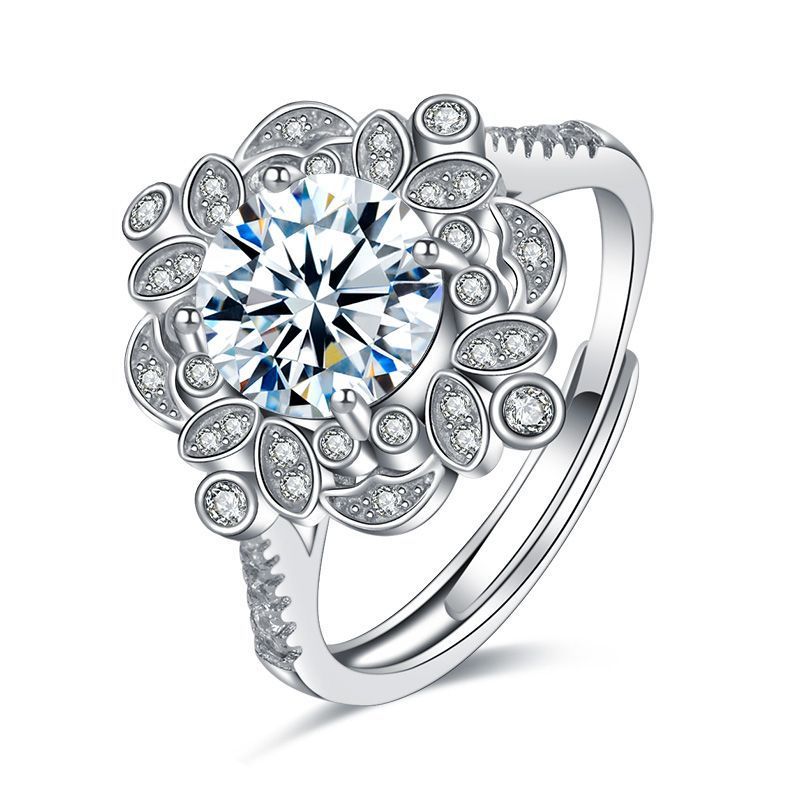 Flower Ring Female White Gold Plated Petals