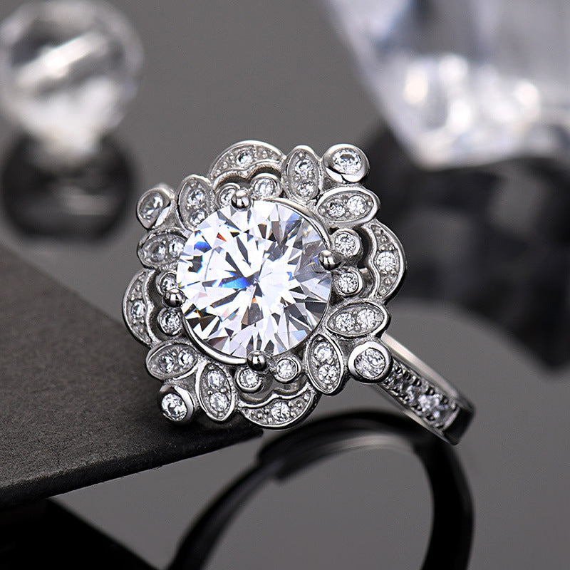 Flower Ring Female White Gold Plated Petals
