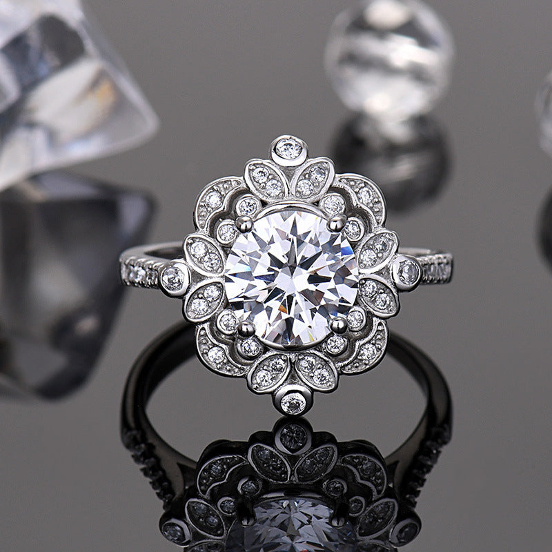 Flower Ring Female White Gold Plated Petals