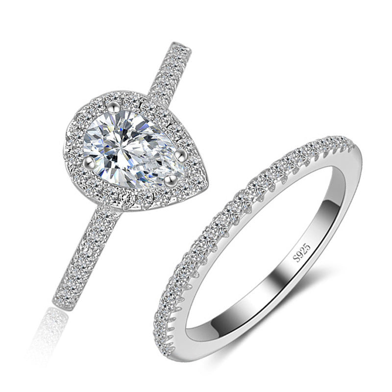 Love Heart-shaped Ring White Gold Plated Diamond Ring Set