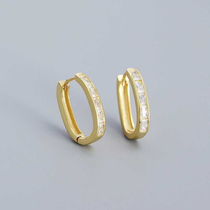 Female Ins Style Rectangular Zircon U-shaped Earrings